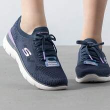 Skechers 女款網布透氣走路鞋 舒適防滑低筒休閒鞋 - 海軍藍色 - 查看 2
