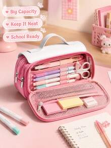 Tempat Pensil Dua Lapis, Dua Bukaan yang Dapat Disesuaikan, Tas Penyimpanan Multifungsi, Pengatur Alat Tulis, Tempat Pensil Multifungsi yang Dipersonalisasi - MultiWarna - View 6