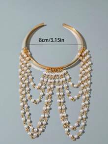 imoli 1pc Vintage Fashion Metal Elegant Tassel Chain Open Cuff Bracelet, Suitable For Birthday, Party, Dating, Gift - Multicolor - View 12