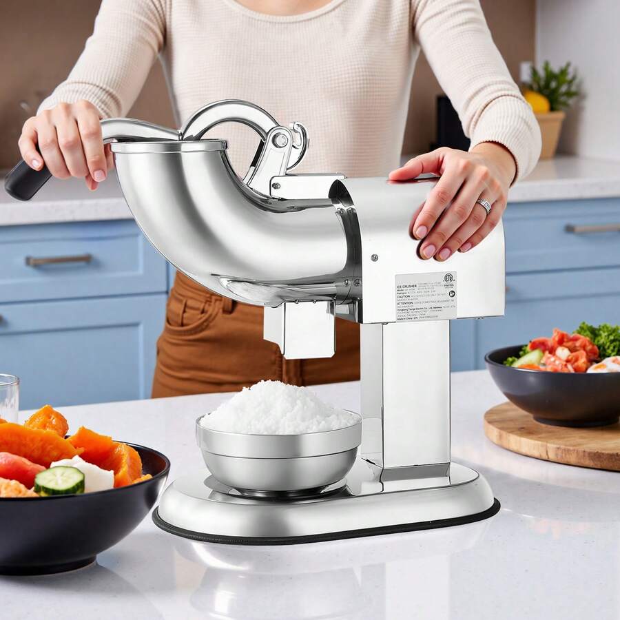 Ice Crusher Machine, 440lbs Per Hour Electric 4 Blades Snow Cone Maker, All Stainless Steel Shaved Ice Machine With Bowl And Cover, 350W 1400RPM Ice-Shaver For Home And Commercial Use, Silver - 350W 1400RPM - View 1