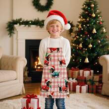 1pc Cute Christmas Theme Linen Children's Apron, Holiday Gingerbread Man, Snowflake, Santa Claus, Dachshund Print, Suitable For Christmas Holiday Party - Multicolor - View 3