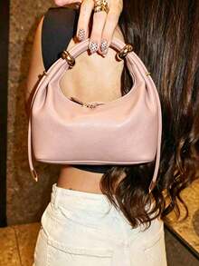 Dedoo European And American Style Lychee Grain Solid Color Metal Ring Luxury Handbag - Pink - View 3