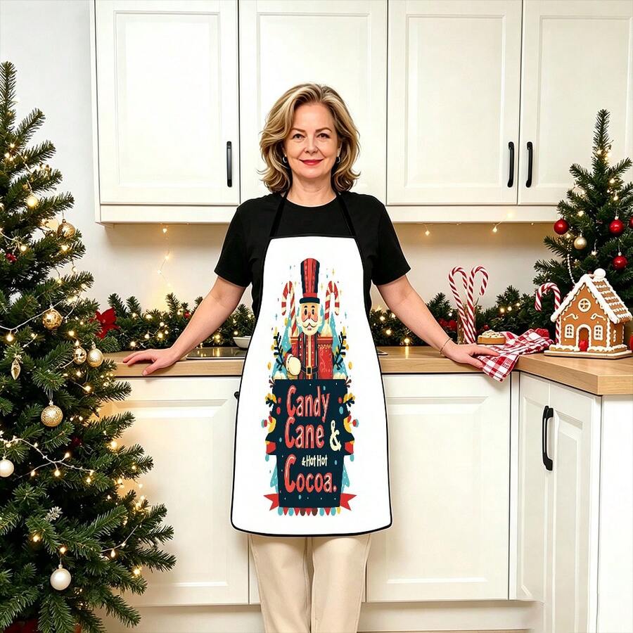 1pc Christmas Santa Claus, Christmas Bell, Christmas Snowflake, Christmas Reindeer, Christmas Tree, Christmas Snowman, Christmas Penguin, Christmas Cartoon Animal Pattern Chef Apron, Apron, Suitable For Home Decor And Kitchen Use. Made Of 100% Polyester Material, Designed As Sleeveless Style, Perfect For Home Kitchen, Outdoor BBQ Cooking. This Printed Apron Is Unisex, Machine Washable And Reusable, An Essential Kitchen Item - Multicolor - View 1