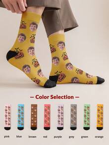 1 Pair Customized Face Photo Men's Halloween Socks, Halloween Costume, Birthday, Valentine's Day Gift, Halloween Prank Gadget, Colorful Cartoon Print, Combines Personality And Fun, Suitable For Daily Wear, Home, Commuting - Multicolor - View 6