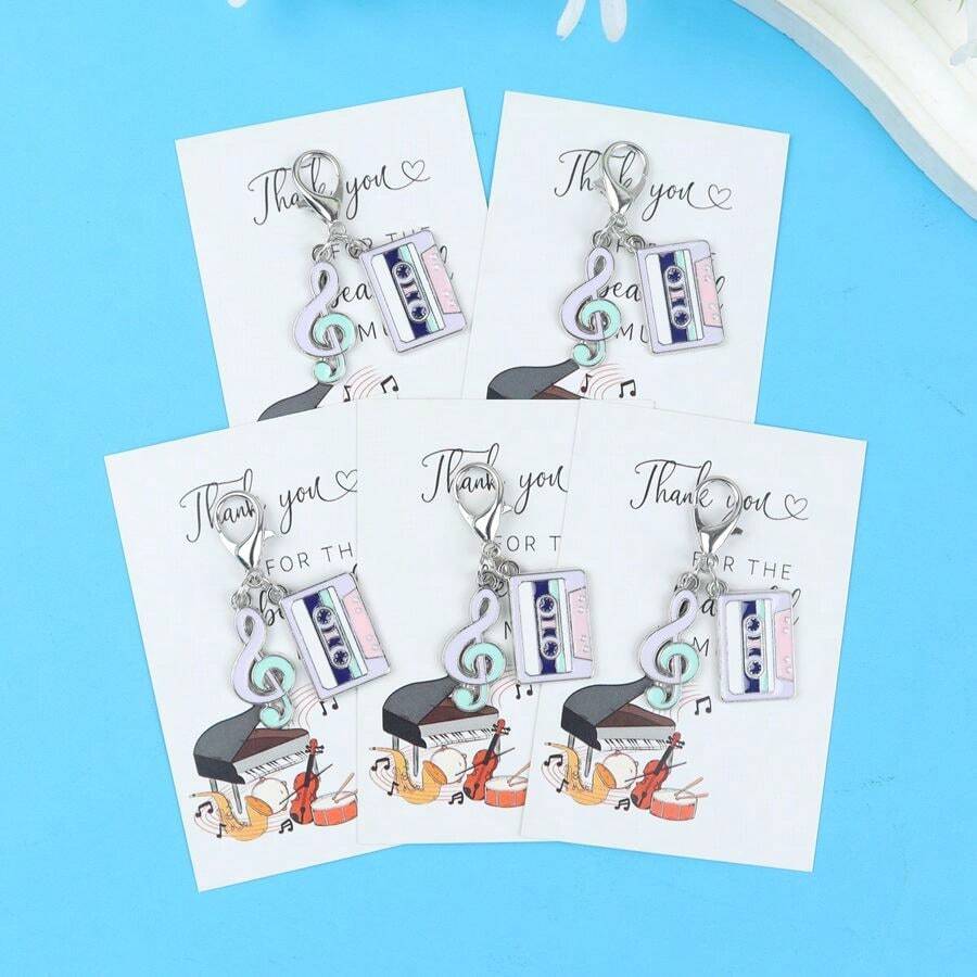 5pcs Music Theme Keychains With Greeting Cards, Suitable For Handbags, Luggage Charms, Perfect Gift For Music-Loving Colleagues, Partners, Close Friends, Music Festivals, Concert Celebrations Or Daily Sharing - Multicolor - View 1