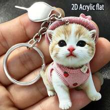 Multifunctional 2D Flat Cute Cat Keychain, Backpack Decoration Pendant, With Smartphone SIM Card Ejector Tool, Cute Acrylic All-Season - Color Shown In Image - View 11