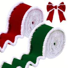 Red & Green Velvet Christmas Ribbon Roll (6cm Wide); Handmade; Suitable For Holiday Decoration, Christmas Tree Ornaments, Gift Wrapping, Floral Arrangement And Wreath Making - Multicolor - View 1