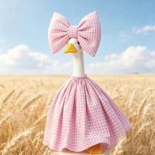 23 In Spring Porch Goose Outfit Pink Plaid Dress Oversized Bow Headpiece - Pink - View 4