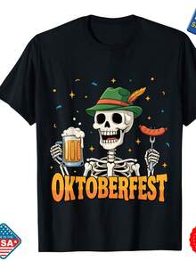 Oktoberfest Funny Skeleton Drinking German Beer Cute Unisex T-Shirt Inspired NEW - 款式 - 查看 1