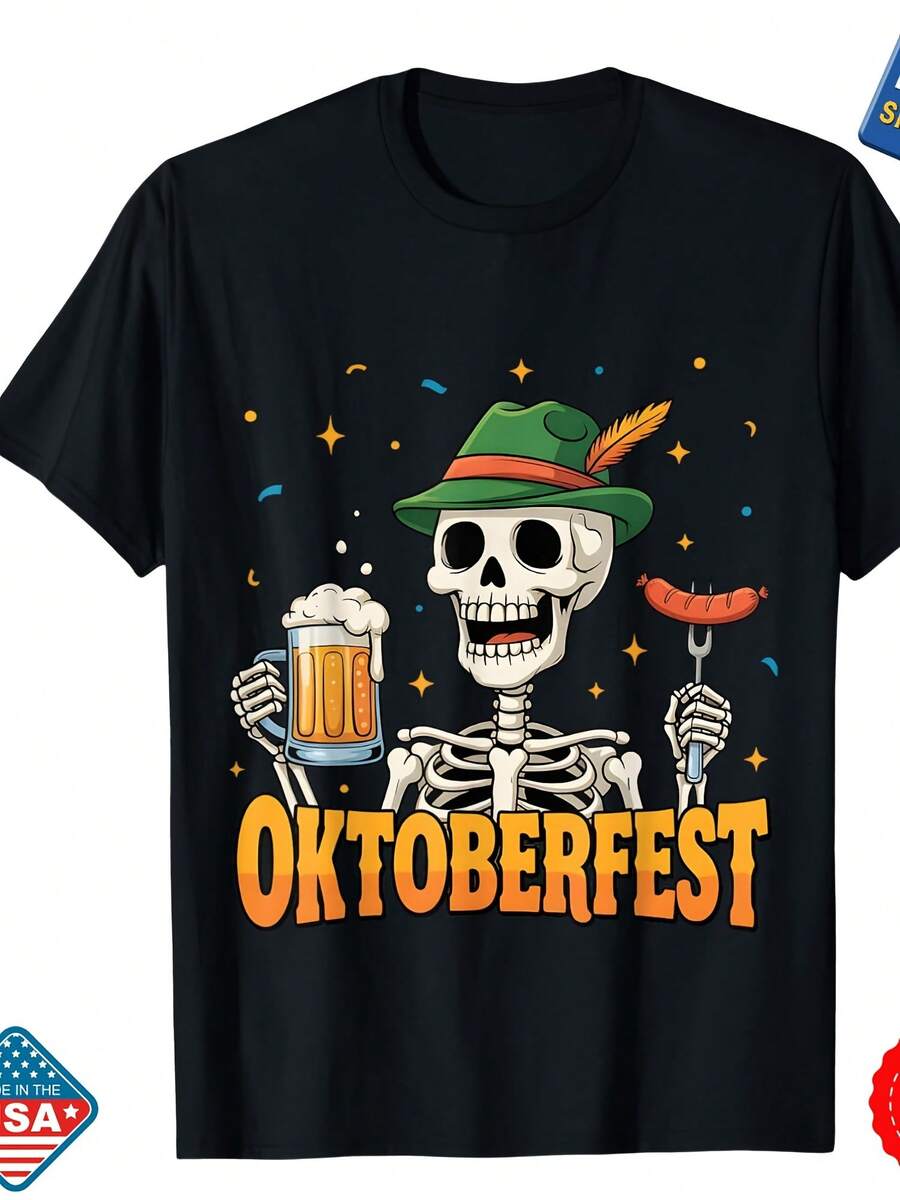 Oktoberfest Funny Skeleton Drinking German Beer Cute Unisex T-Shirt Inspired NEW - 款式 - 查看 1