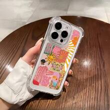 1件極簡時尚向日葵貓咪卡通圖案全包覆透明太空 TPU 防指紋手機殼，適用於 iPhone 16 Pro Max/16/16 Pro/16 Plus/11/15/15 Pro/15 Pro Max/12/13/14 Pro Max/XS/XR/11 Pro/11 Pro Max/12 Pro/12 Pro Max/13 Pro/13 Pro Max/7 Plus/14 Pro/14 Pro Max/14 Plus/7 Plus/8 Plus/8/SE2/12 Mini/13 Mini 硬殼防黃變 - 彩色 - 查看 3