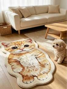 1pc Orange Cat Shaped Plush Rug, Faux Wool, Thickened Carpet, Thick Carpet, Furry Carpet, Autumn/Winter Carpet, Decorative Carpet, Bedroom Decor, Small Rug, Carpet, Home Decor, Living Room Carpet, Small Living Room Rug, Bedroom Carpet, Living Room Home Decor, Outdoor Rug, Washable Carpet - Multicolor - View 1