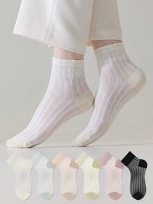ZUJO 5 Pairs Women's Sexy Invisible Sheer Short Socks, Solid Color, Suitable For Spring, Autumn, Summer Daily Wear, Simple And Comfortable, Random Color - Multicolor - View 1