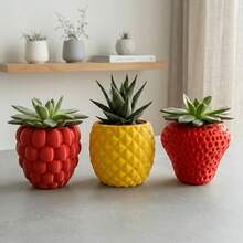 1PC Fresh Pastoral Style Plastic Flower Pot Self-Contained Realistic Texture 3D Fruit Pattern Exquisite And Cute Shape Suitable For Desktop Succulent And Air Plant Placement Easy And Versatile - Multi-color - View 2