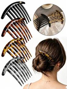 3/1pc French Hair Comb, Women's Bun Styling Tool, INS Style, All Season Essential, Commute/Date/Daily Fashion Hair Accessory, Hair Bun Extension - Multicolor - View 2