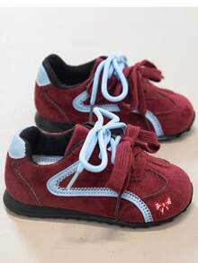 Vintage Red & White Color Block Toddler Athletic Shoes, Non-Slip Soft Sole Hook & Loop Kids Walking Training Shoes - Red - View 5