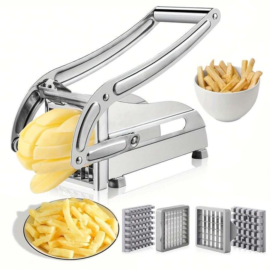 1pc Stainless Steel French Fry Cutter, Heavy Duty Slicer With Suction Base, Vegetable Slicer For Potato, Carrot, Cucumber, Onion - Silver Gray - View 1