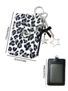 Multi‑Slot Leopard Print Card Holder With Star Bow Keychain,PU Mini Zipper Coin Purse,Thin Card Case Id Window,Portable Id Card Wallet Bag Charm - Multicolor - View 11