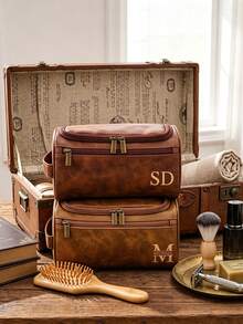 Personalized Toiletry Bag, Groomsman Gift, Dopp Kit, Anniversary Gift For Him, Groomsman Or His Laser Engraved Leather Travel Set, Gift For Him - Multicolor - View 3