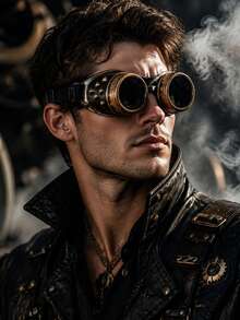 MESHUOKAI Vintage Bronze Steampunk Brille, Retro runde dunkle Gläser Cosplay Brille mit verstellbarem elastischem Band, Gothic Punk Stil Brille für Halloween Kostüm, Comic Convention, Themenparty, Fotoshooting Styling - Verschiedenfarbig - Übersicht 5