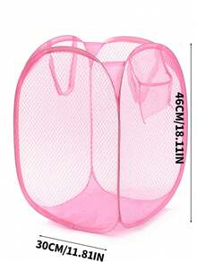 1pc Pink Foldable Laundry Basket, Large Capacity Mesh Clothes Storage Bin With Handle, Portable Dirty Clothes Storage Basket, Suitable For Bathroom, Bedroom, Dorm, Apartment, Space-Saving Storage And Organization, Toy Storage And Home Organization - Pink - View 7