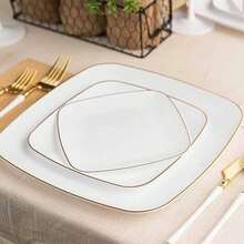 2pcs/Set White Gold Rim Square Plates, Premium Gold Rim Rounded Corner Design Party Tableware, 10.25 Inch And 7.5 Inch Dining Trays, Dessert Plates, Salad Plates, Suitable For Christmas, Wedding, Party, Home Dinner, Restaurant, Kitchen, Outdoor, Various Holiday Parties - White With Gold Trim - View 7