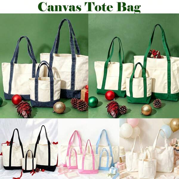 1/4/8pcs Large Size (17x13x6inch) Canvas Shopping Bag Reusable Hen Party Favor Bag Thanksgiving Gift Bag Christmas Gift Tote Bag Wedding Favor Gift For Women For Teacher's Day Nurse's Day Mother's Day Valentine's Day Employee Appreciation Season