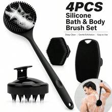 4‑Piece Shower Brush Set, For Back, Face, Body And Scalp Massage. Gentle Exfoliating Long‑Handle Body Brush With Soft Bristles, Effectively Cleans Skin And Removes Dead Skin. Non‑Slip Grip For Deep Cleansing, Shower Brush Set - View 1