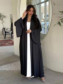 Elegant Round Neck Ruffle Cuff Long Sleeve Abaya Dress, Loose Comfortable Islamic Long Dress, Suitable For Middle East Daily Street Wear - Multicolor - View 8