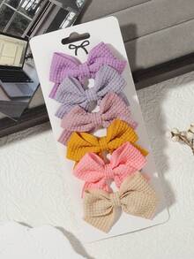 6pcs Macaron Multicolor Waffle Fabric Bow Hair Clips Set, Princess Daily Outfit Styling Hair Accessories - Mixed color - View 16