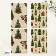 2pcs Off-White Christmas Tree Gift Pattern Kitchen Towels, Vintage Christmas Tree Red Bow Gift Box Full Print Decorative Tea Towels, Suitable For Christmas, Christmas Party, Winter Kitchen, Holiday Home Decor, 4/6/8pcs Combination Pack - Multicolor - View 10