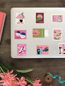 50Pcs Pink Japanese Retro Aesthetic Stickers Showa Style Decals For Journal Phone Case Water Bottle DIY Decor - Multicolor - View 3