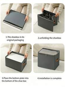 Minimalist Rectangular Shoe Box With Dividers, Double Zippers, And A Side Handle. Optimizes Space, Provides Categorized Storage, And Is Foldable. Suitable For Wardrobes, Bedrooms, Dormitories, And Other Home Storage Needs; Suitable For All Seasons. - Multicolor - View 10