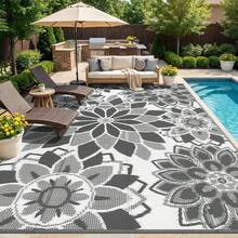 Outdoor Rug For Patio 5x8 Ft Reversible Plastic Straw Patio Camping Rug, Floral Waterproof RV Mat For Camper Indoor Outdoor Carpet For Deck Porch Picnic Beach Balcony Backyard, 6x9, 8x10, 9x12 - Floral - View 17