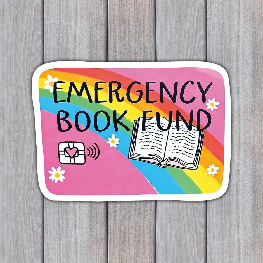 3Inch Emergency Book Fund Credit Card Debit Card Sticker Bookish Romantasy Love Reader Smut Humor Gift For Kindle Planner E‑Reader Laptop Decal For Students Teachers Office Workers Creatives - A - View 1