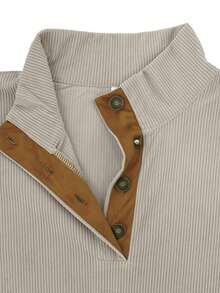 Men's Colorblock Henley Collar Corduroy Sweatshirt, Long Sleeve Elbow Patch Casual Polo Neck Pullover For Daily Wear - Grey - View 4