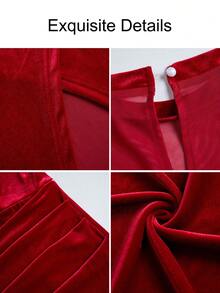 BIUBIU Plus Size Women's Elegant Maxi Dress, Round Neck Short Sleeve High Slit, Fitted Pleated Bodycon Prom Dress, Hoco Formal - Red - View 4