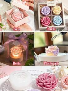 1/2pcs Hibiscus Silicone Flower Candle Mold,Peony Flower Design,Floral Moulds For Handmade DIY Soap Gypsum Clay Scented Candle Aroma Diffuser Resin Casting,Clear Texture,Gift Tool For Home Decor Wedding Graduation Birthday Party Festival,Valentine's - White Silicone Mold - View 6