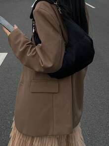 日韓風黑色復古系列女款單肩包，甜酷小眾設計，INS風休閒時尚通勤逛街日常購物肩背包 - 黑色 - 查看 5