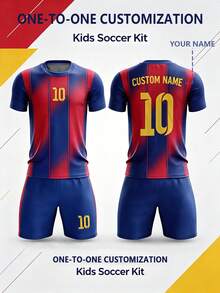 Custom Personalized Name Club Soccer Jersey, 2pcs Burn-Out Soccer Outfit, No. 10 Short Sleeve And Shorts Set, Youth Soccer Uniform, Breathable - Red - View 4