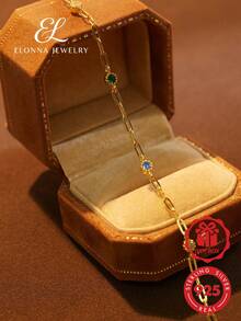 SYMFNY 1pc 925 Silver Bracelet With 5 Colored Cubic Zirconia Holiday - Yellow Gold - View 2