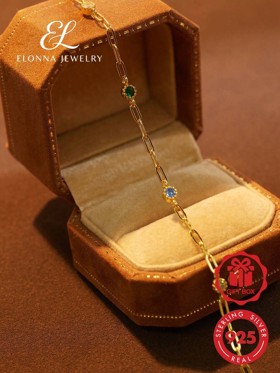 SYMFNY 1pc 925 Silver Bracelet With 5 Colored Cubic Zirconia Holiday