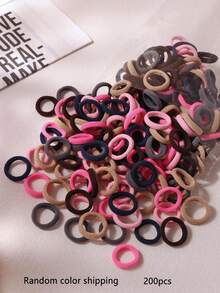 50/100/200pcs/Set Small Women's Ponytail Rubber Band Hair Ties Black Pink Brown High Elasticity Hair Ropes - Multicolor - View 8