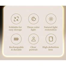 scbestuygo Foldable Makeup Mirror, 500mAh Rechargeable Battery, 3-Color Light Mode LED Vanity Mirror, Rotatable Hanging Mirror, Smart Touch Control, Portable Travel Mirror, Suitable For Bedroom, Bathroom, Dorm, Vanity - White - View 3