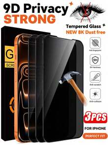 3pcs 17 Pro Max/18/18 Pro/18 Pro Max/Inch Privacy Anti-Peeping Tempered Glass Screen Protector, Eye Protection Anti-Peeping, Full Coverage Anti-Scratch, Compatible With Phone Cases - Black - View 43
