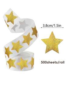 500pcs/Roll Shiny Gold Star Expression Stickers, Suitable For Classroom Teacher Reward Chart DIY Decoration Doodle Sticker Material Adhesive Tape Stickers - Gold Star - View 8