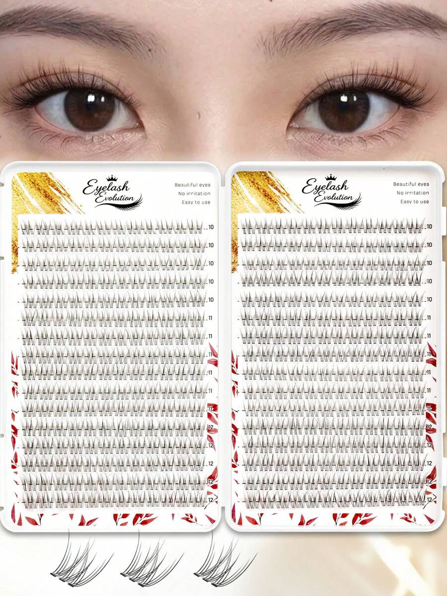 EYELASH EVOLUTION 384 قطعة من رموش فردية، كتاب رموش، رموش صناعية عنقودية، رموش صناعية منزلية DIY، رموش صناعية عنقودية، رموش صناعية فردية، رموش قصيرة، رموش صناعية، رموش طبيعية، سهلة الاستخدام، مناسبة للمبتدئين، جمالية - C - مشاهدة 1