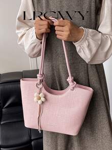 Damen Schultertasche, große Kapazität, minimalistisch rosa, süß sanft elegant mit Blumencharm, geeignet für Einkaufen und Pendeln - Pink - Übersicht 7