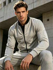 Minimalist Knit Baseball Jacket, Breathable Full Zip Sports Cardigan For Fitness And Running, Spring/Autumn - Black - View 2