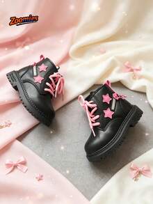 1 Pair Girls' Cute Fashion Boots, Star Decor, Non-Slip Breathable Durable, Children's Casual Boots, All Season Single Boot - Black - View 4
